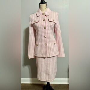 Elegant Pink Houndstooth St. John Skirt Set 10/12